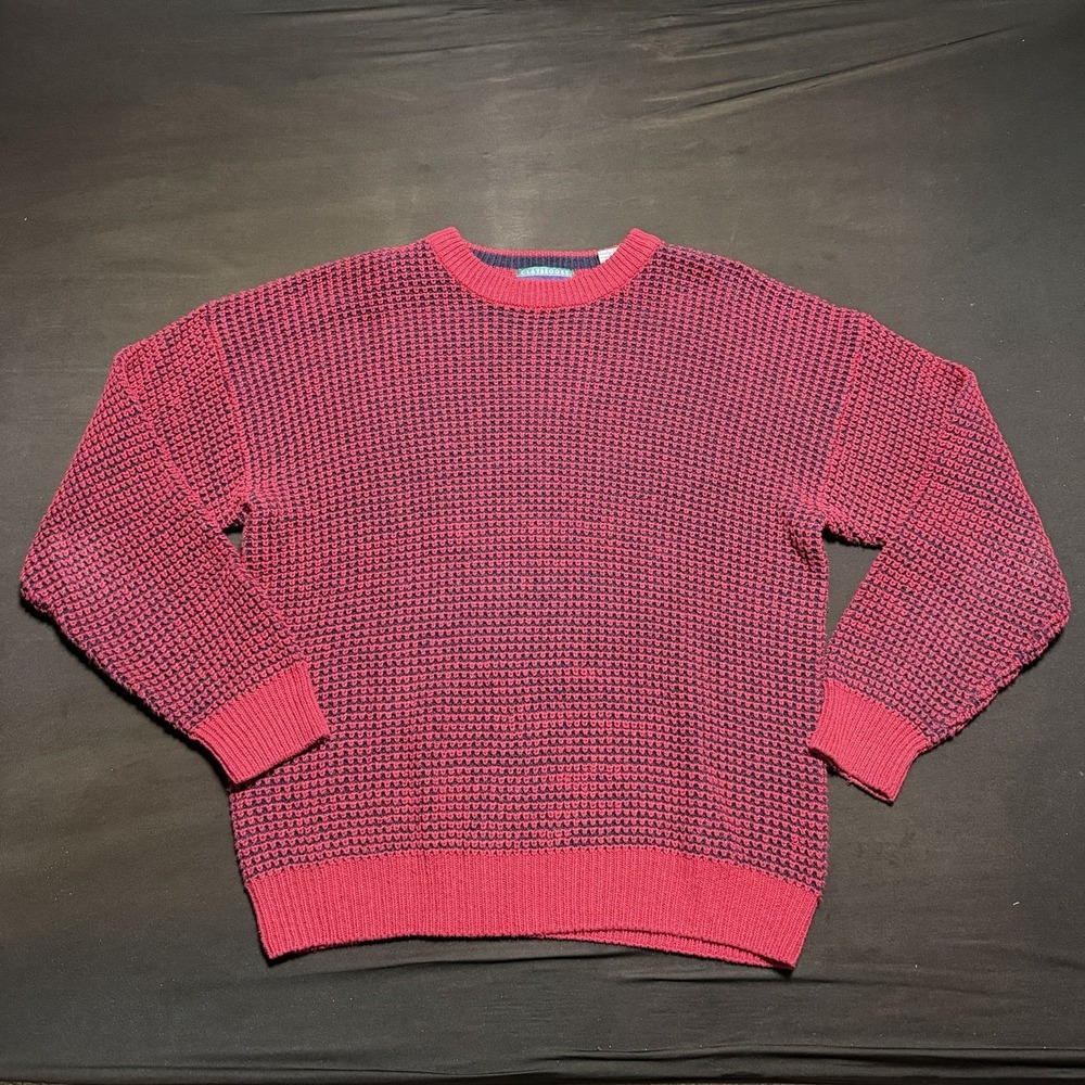 Claybrooke Red Navy Knit Sweater Mens XL Vintage Grandpa Ramie Cotton Fisherman